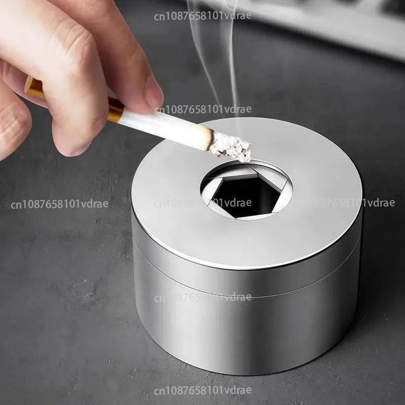 Modern Stainless Steel Rotating Ashtray Closed with Cover Anti-fly Ash Creative High-end Light Luxury Gift