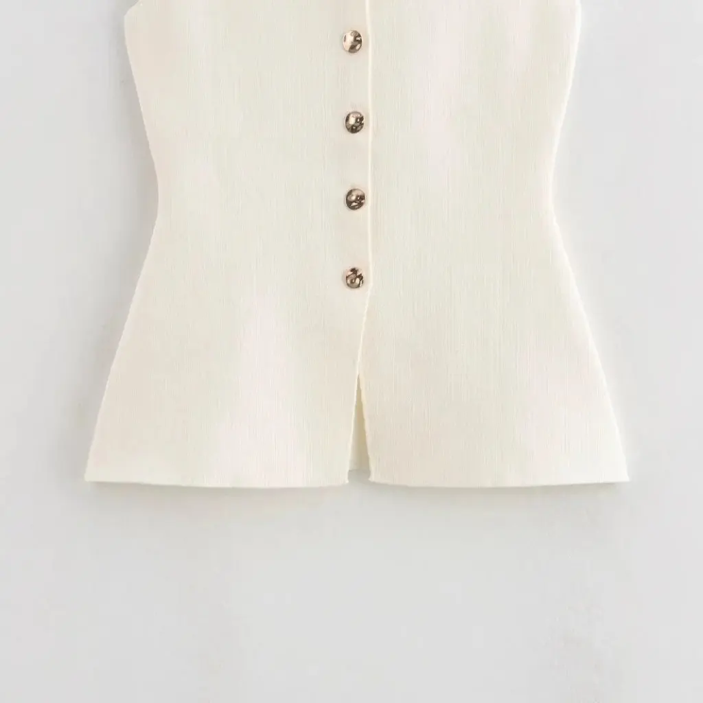 

Women's Fashion Street Style Golden Buckle Flat Needle Vest Top European And American Design