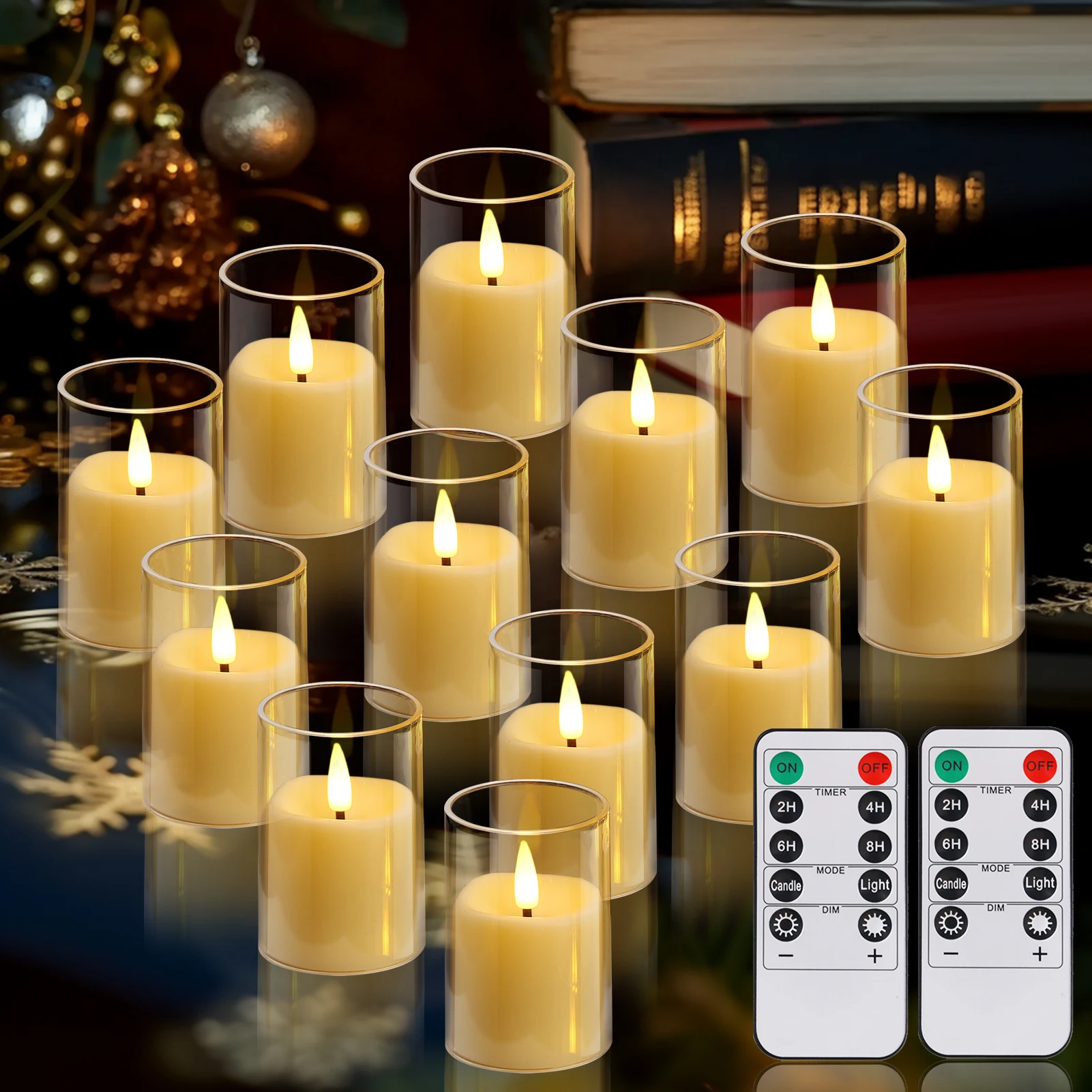 6/12Pack Flickering Flameless LED Candles with Timer Battery Powered Clear Electronic Candle LED Lighting for Wedding Christmas