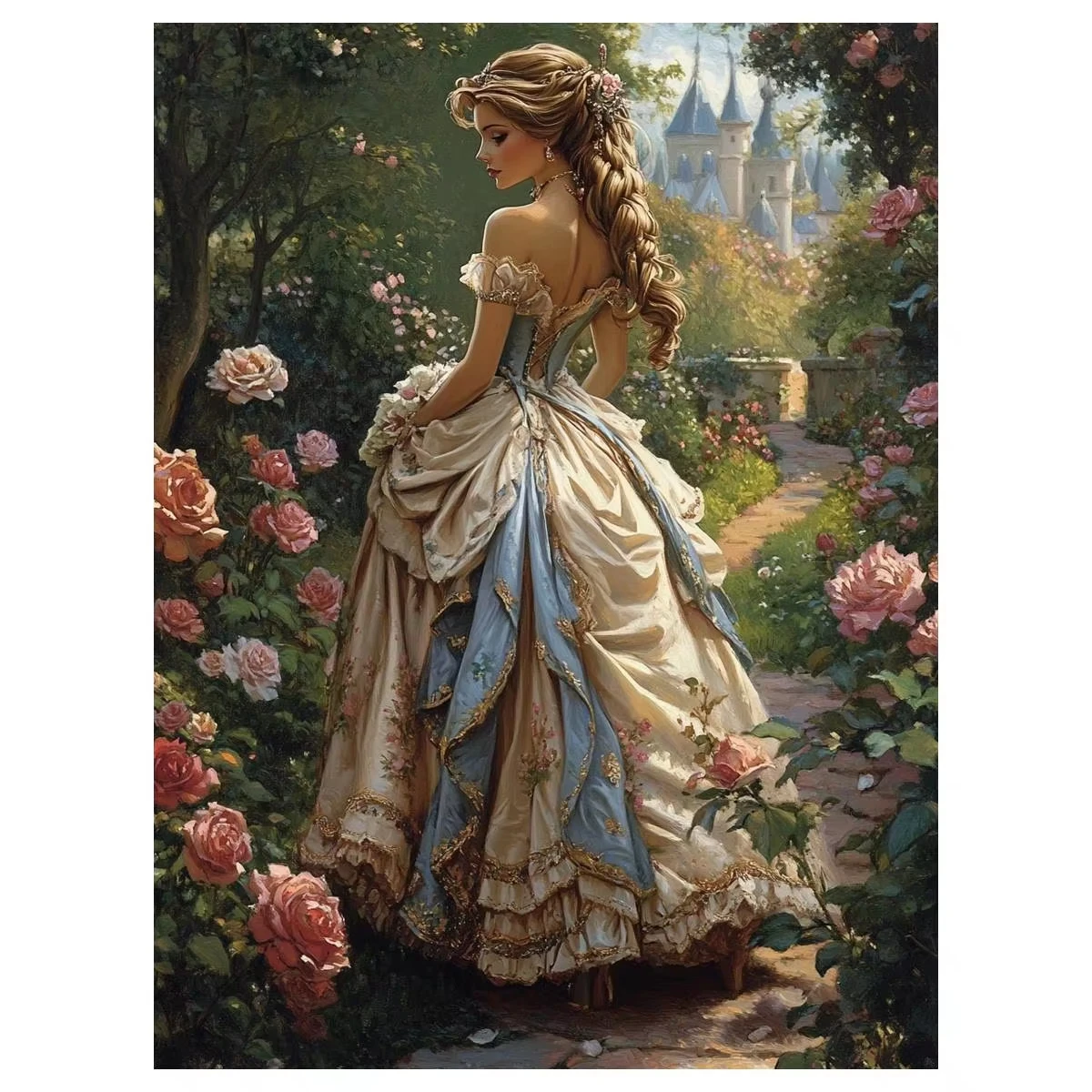 DIY Castle Garden Princess Diamond Painting, Vintage Noble Lady In Rose Garden For Living Room Wall Decoration Handmade Gift