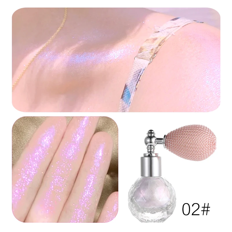 Shiny Glitter Body Powder Highlighter Spray with High Gloss Shine and Sparkle, Suitable for Face and Body Makeup Highlighter