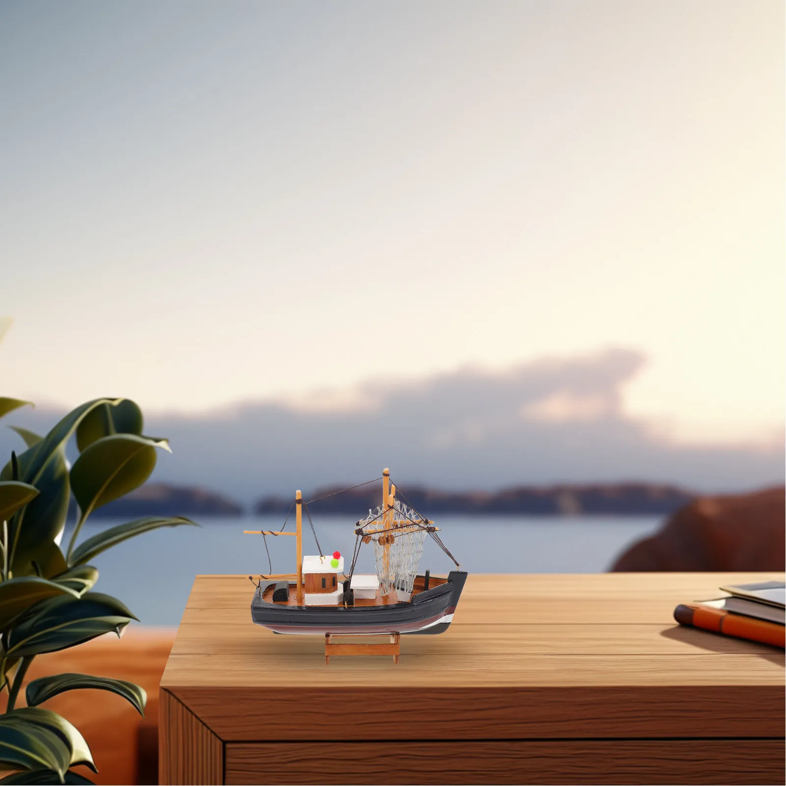 Wooden Sailboat Nautical Ship Sculpture Mediterranean Style Coastal Beach Decor Tabletop Seaside Home Accent Ocean Party view 5