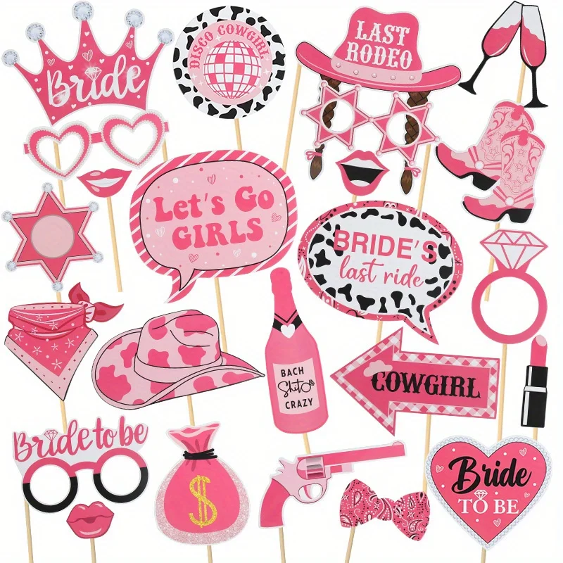 Kit de 24 Accesorios para Fotos de Vaquera del Oeste, Decoraciones para Fiestas, Accesorios para Selfies para Decoraciones de Despedida de Soltera con Temática del Oeste