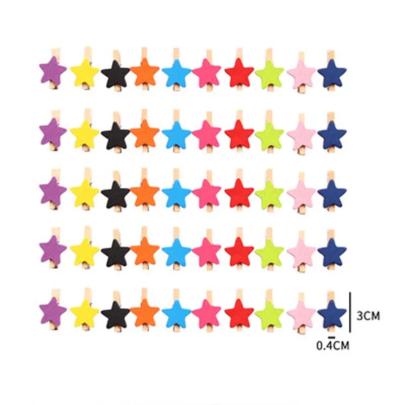 30x4mm 20pcs Wooden Color Star Photo Clips Memo Paper Peg Clothespin Stationery Christmas Wedding Party Craft DIY Home Decor