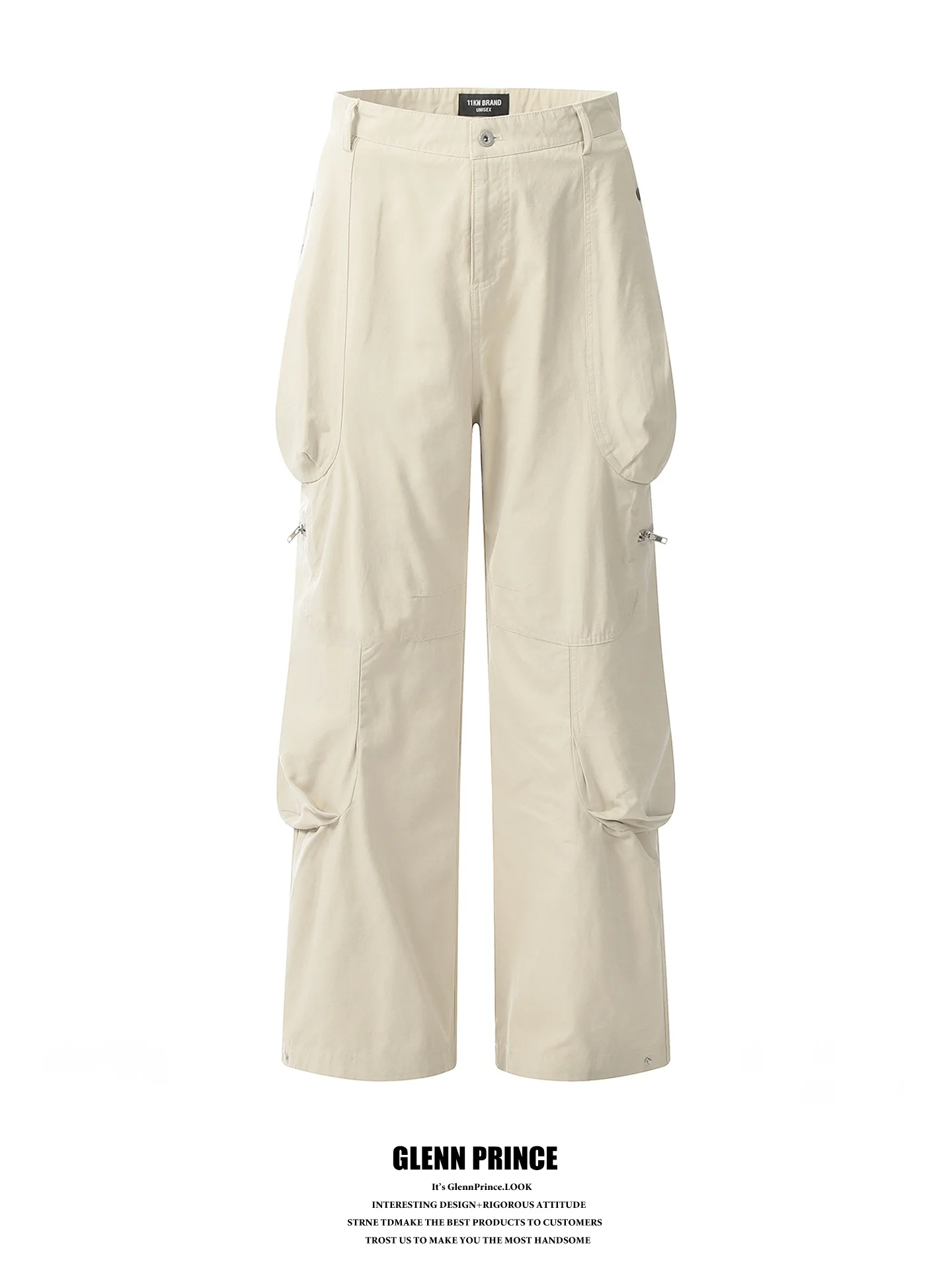American Retro Structural Design Men's Fashion Brand High Waist Wide Leg Pants Multiple Pockets Workwear Casual Trousers