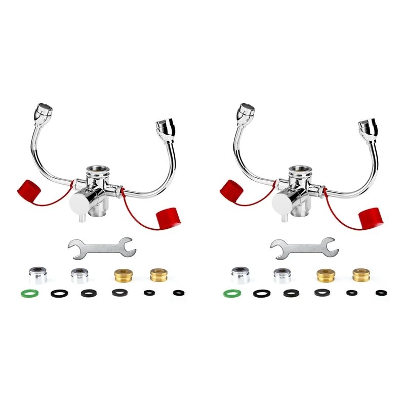 PTST 2X Emergency Eye Wash Station - Faucet Mounted Eyewash Unit For Sink Attachment, Eye Flush Solution For Lab, Factory