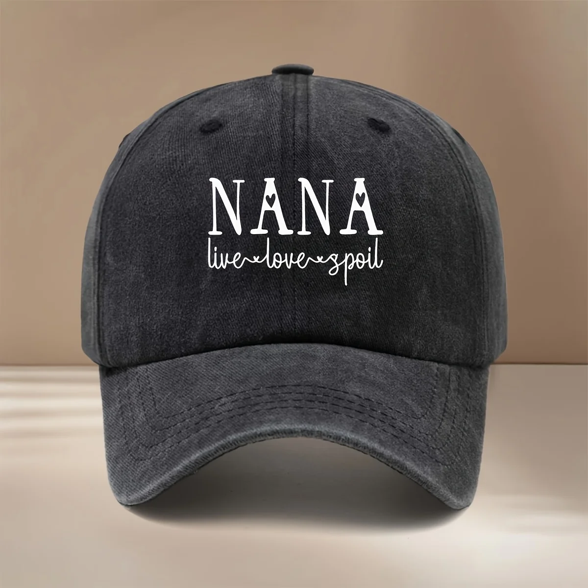 NANA Live Love Spoil Text Print Baseball Cap, Relaxed Fit Curved Brim for a Slimmer Face Look, Unisex Hip-Hop Cap, Lightweight a