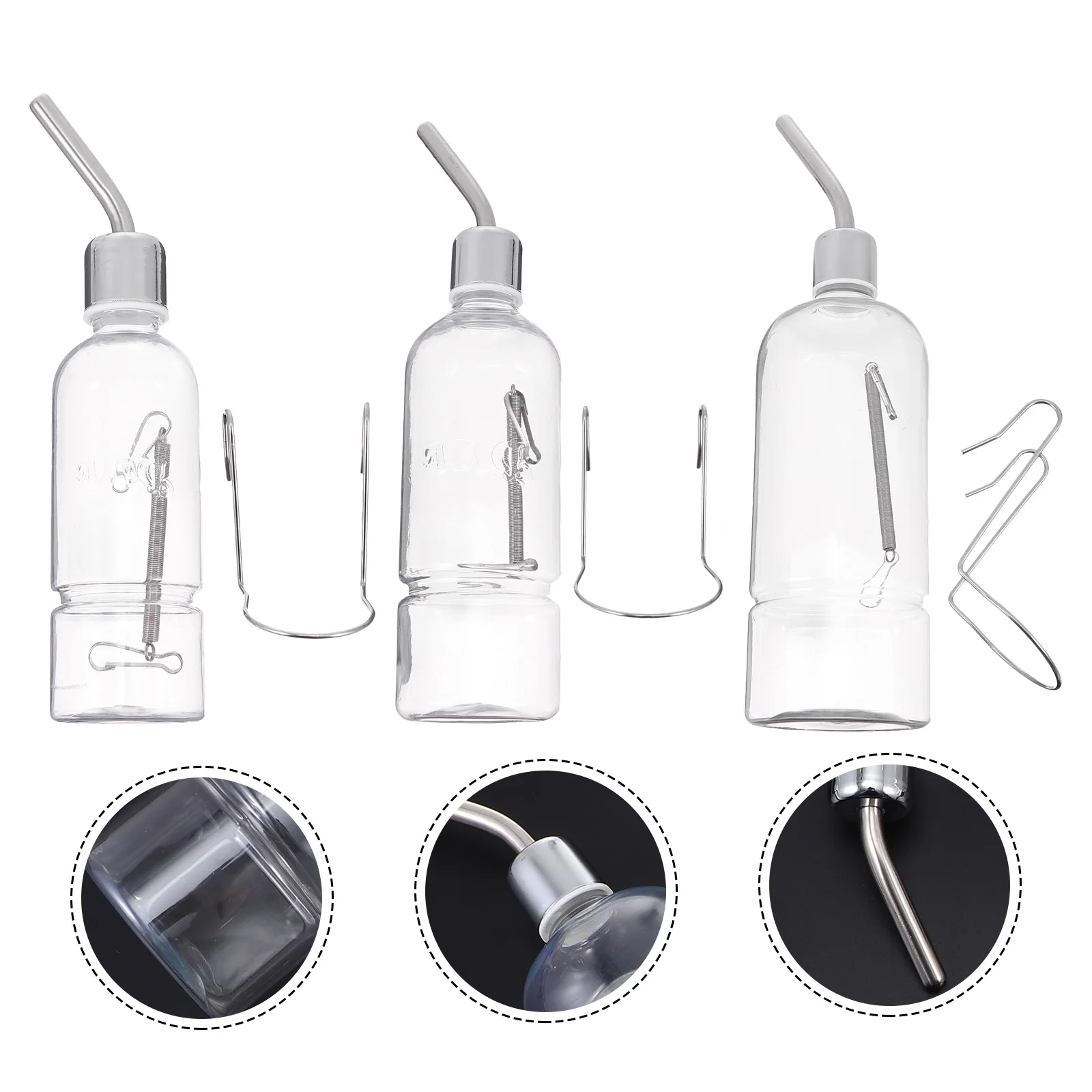 

3Pcs Pet Stainless Steel Water Feeder Durable Transparent Easy Observation Hamster Rabbit Bottle Cage Accessory Travel Size