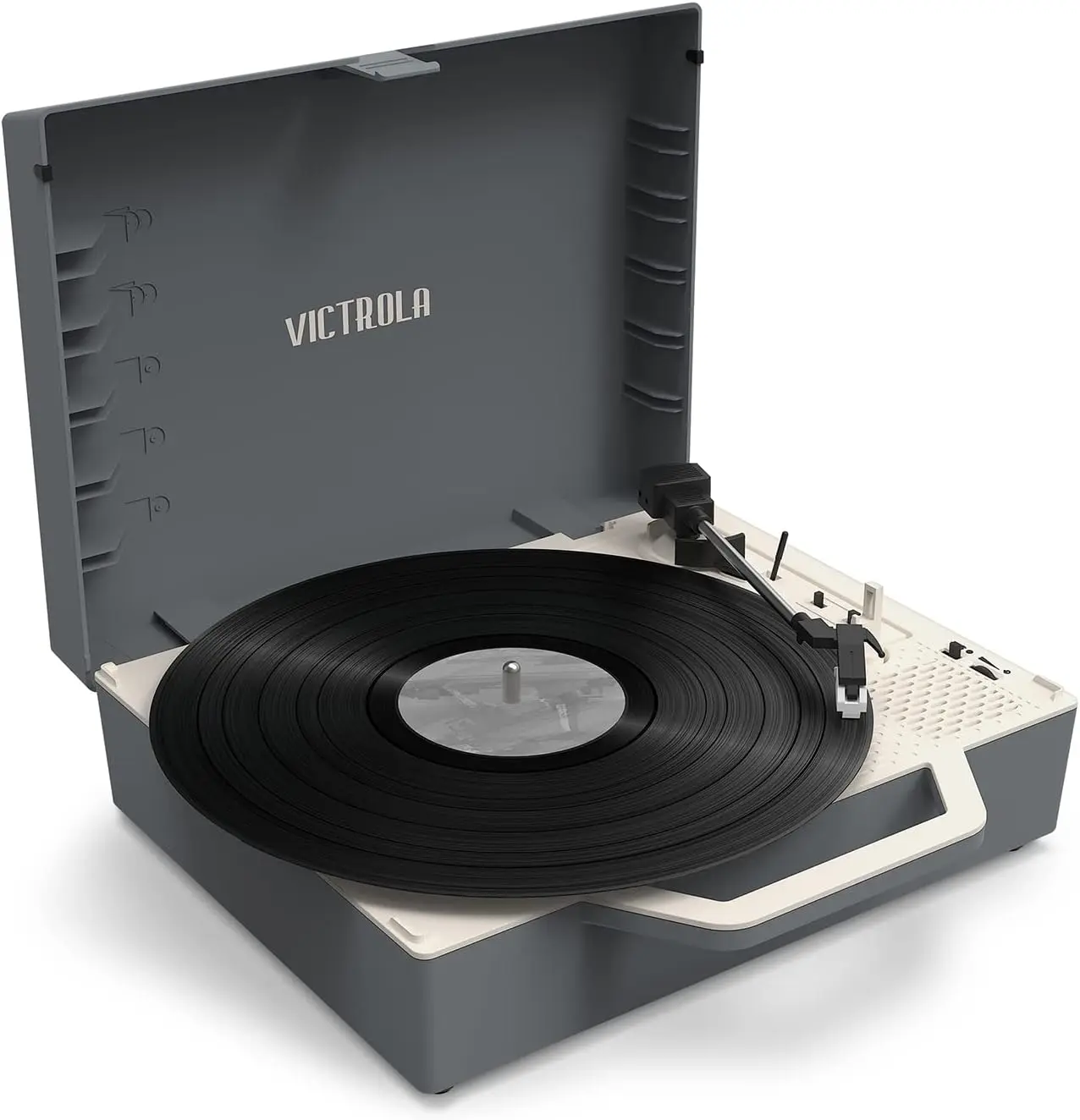 

Portable Bluetooth Turntable with 3-Speed, Bass Radiator & Headphone Jack in Gray