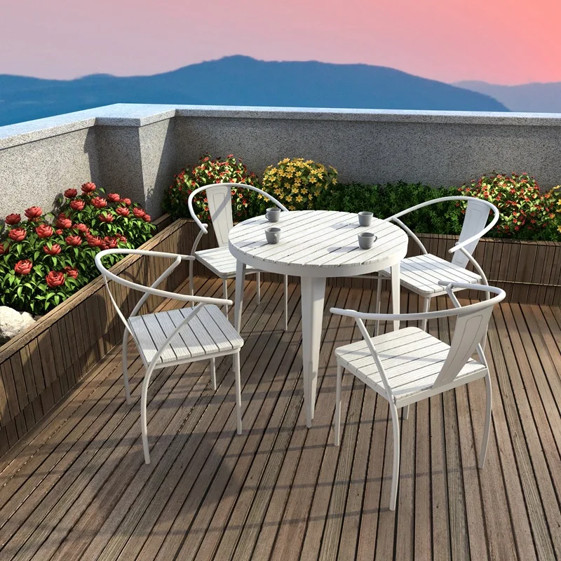 Outdoor plastic wood tables and chairs outdoor waterproof and sun-proof villa courtyard garden Internet celebrity light luxury g