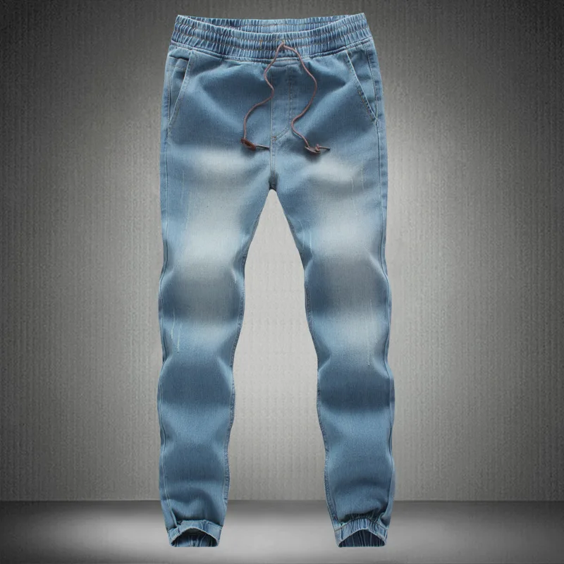 

Spring Loose Stretch Denim Boyfriend Jeans Mens Elastic Waist Drawstring Blue Trousers Boys Casual Vintage Jeans Men 3xl 4xl 5xl