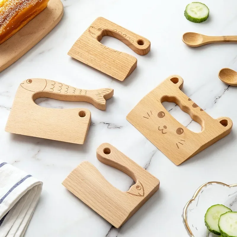 Wooden Kids Knife Cooking Toys Simulation Knives Cutting Fruit Vegetable Children Kitchen Pretend Play Toy Montessori Education