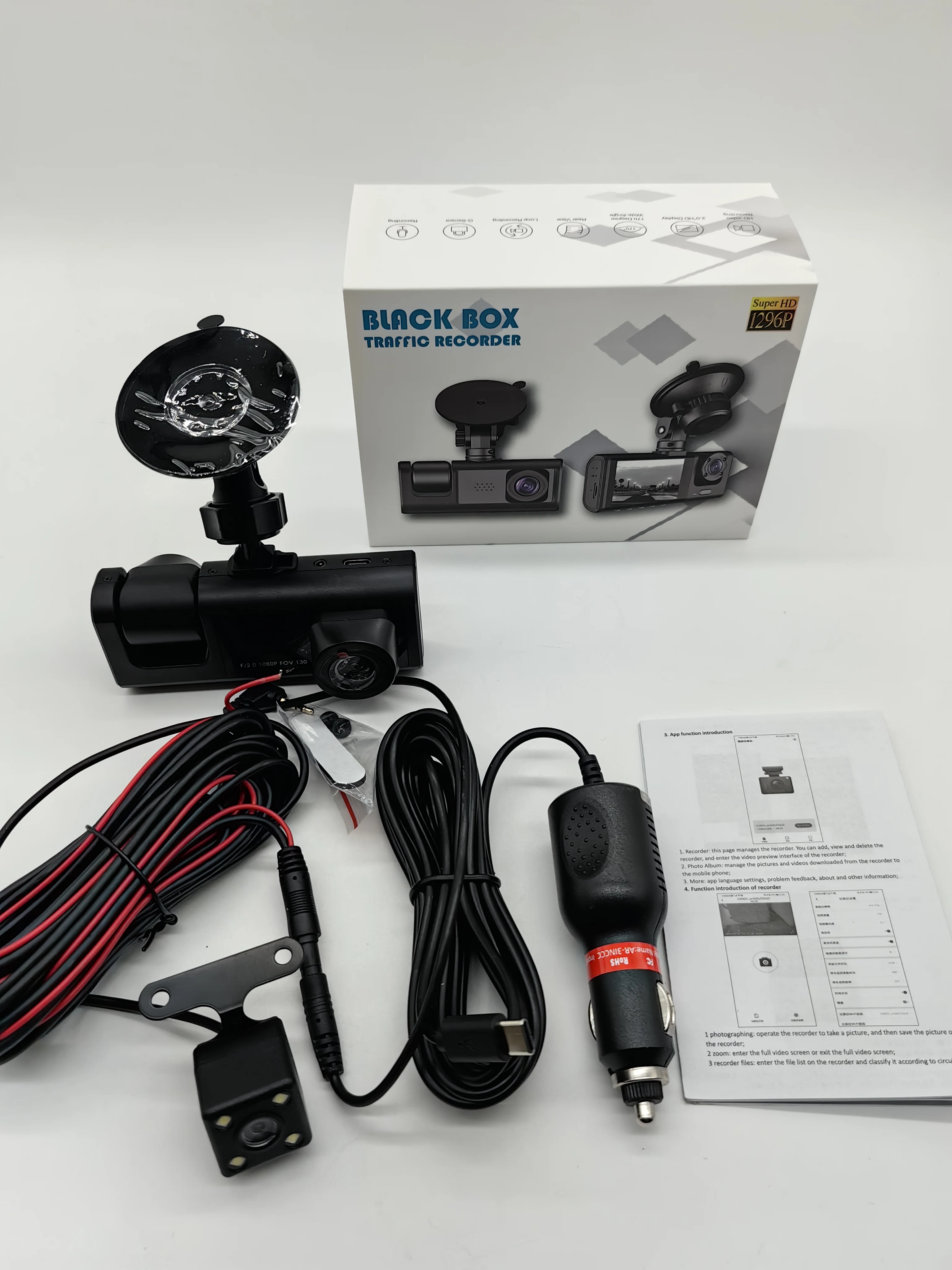 3 Lens  Dash Cam Car Vehicle Camera 2.0 Inch Screen  Car Black Box Car Dvr Dashboard Recorder Front Cabin Rear