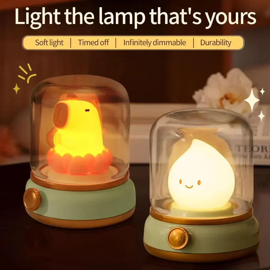 Lampka nocna LED Mini Cute Kerosene Lamp Desktop Cute Flame Shape Capybara Light Akumulatorowa przenośna lampa stołowa do wystroju domu