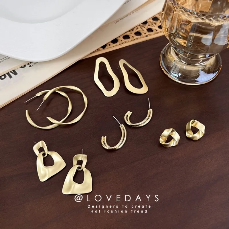 Matte Gold Metal Stud Earrings Understated Elegant Unique Design Chic Premium Comfortable for Women Daily Casual Party Travel