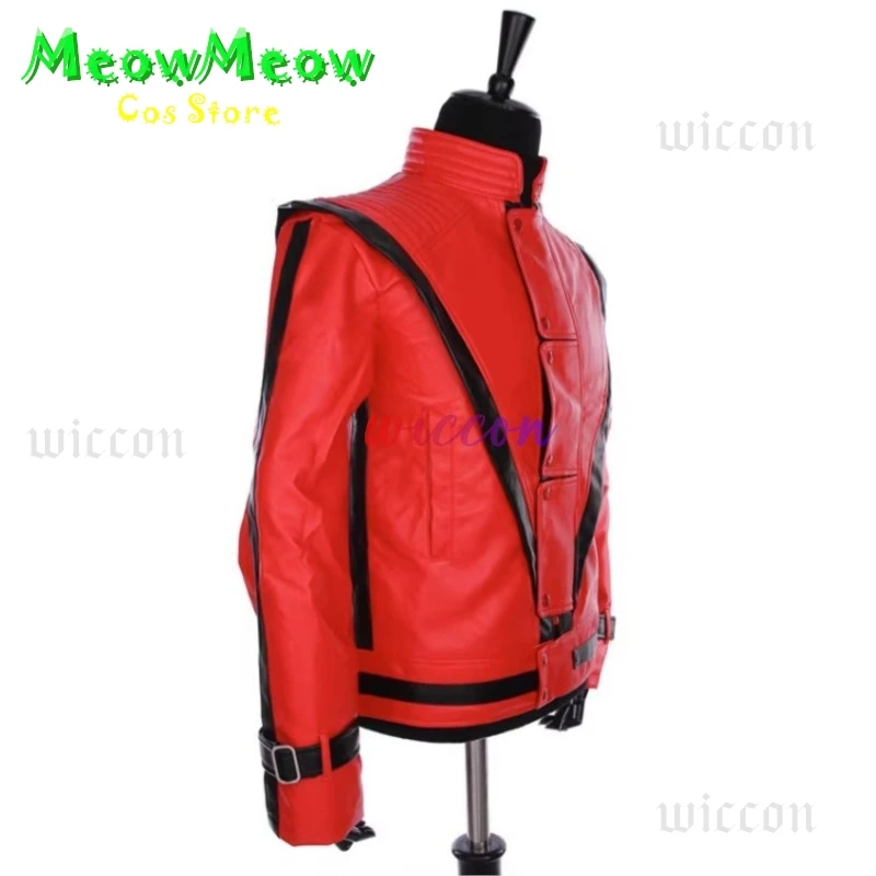 Jackson Thriller Gruseliges Cosplay-Kostüm Michael Rote Lederjacke für Damen, Herren, Erwachsene, Kleid, Halloween, Weihnachten