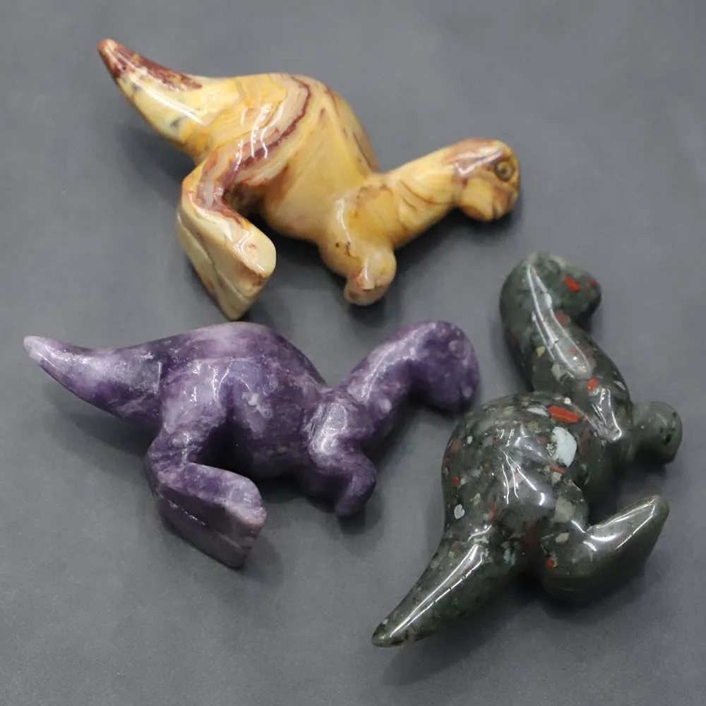 Natural Healing Crystals Stones Carving Dinosaur Figurine Fashion Charm Crafts Fluorite Animal Gemstone Ornament Home Decor Gift