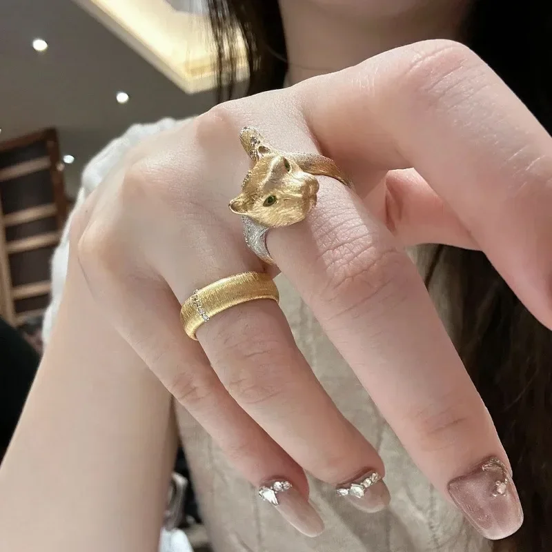 Luxury Retro Wire Drawing Leopard Rings for Women Stereoscopic Radiant High Quality Chinese Style Cute fine Ring Jewelry Gift