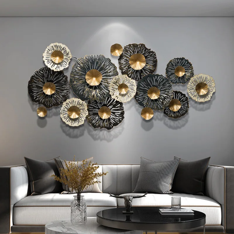 

Nordic Luxury Flower Metal Pendant Iron Wall Decoration for Living Room Sofa Background or Restaurant Framed 3D Design