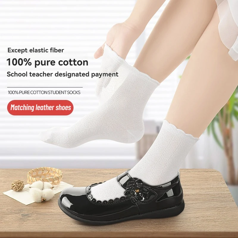 Girls Summer Mid-Calf Thin Boneless 100% Cotton Mesh Lace Socks - Suitable for 3-16 Years Old, Perfect for Dress Shoes & Pairs