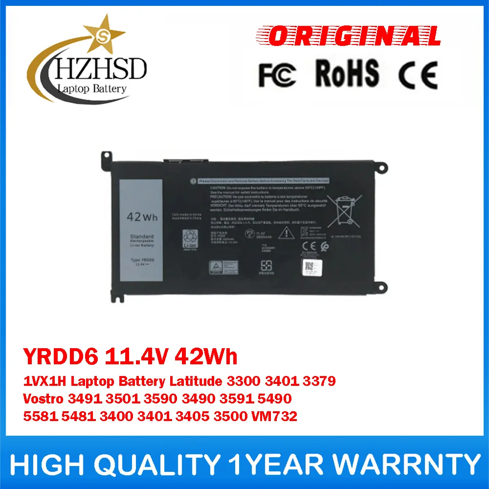 YRDD6 11.4V 42Wh 1VX1H Genuine Original Laptop Battery For Dell Latitude 3300 3401 3379 Vostro3491 3501 3590 3490 3591 5490 5581