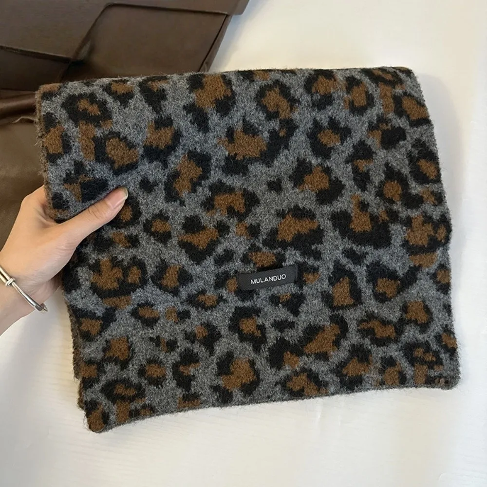 Trendy Lightweight Leopard Print Scarf Korean Style Windproof Imitation Wool Scarf Cashmere Blend Warm Winter Shawl Unisex