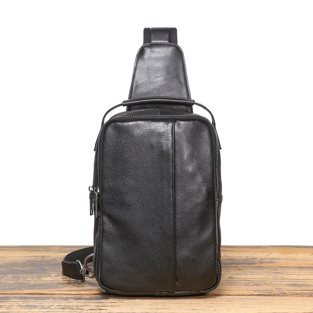 New Men's Genuine Leather Chest Bag with Large Capacity and Soft Leather Material