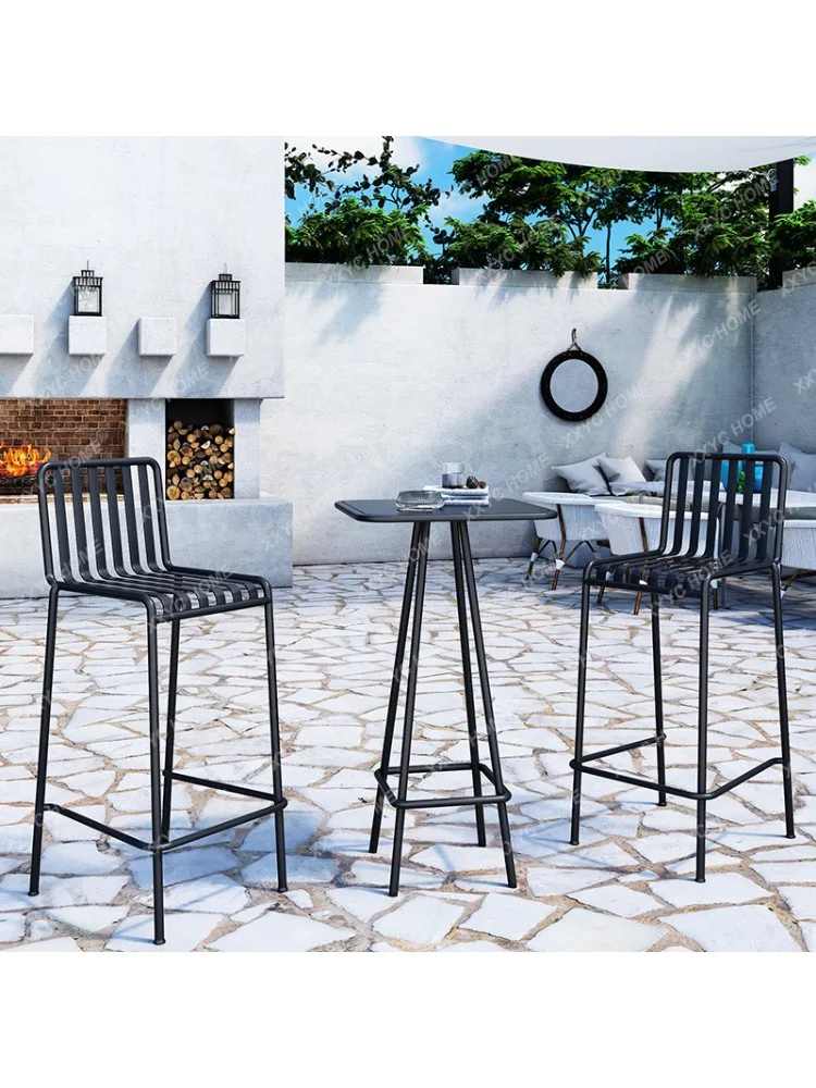 Balcony Small Table and Chair Combination Outdoor Courtyard Coffee Shop Milk Tea Shop Simple Iron Occasional Table and Chair