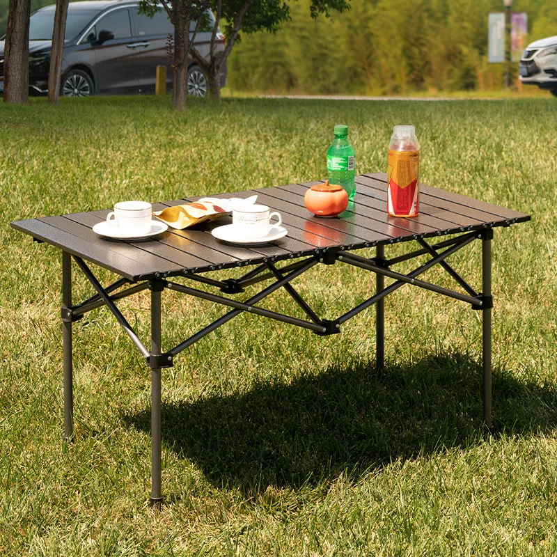 AOLIVIYA Portable Folding Table Picnic Camping Table Outdoor Coffee Tea Table Chair Set Carbon Steel Roll Top Compact Stand