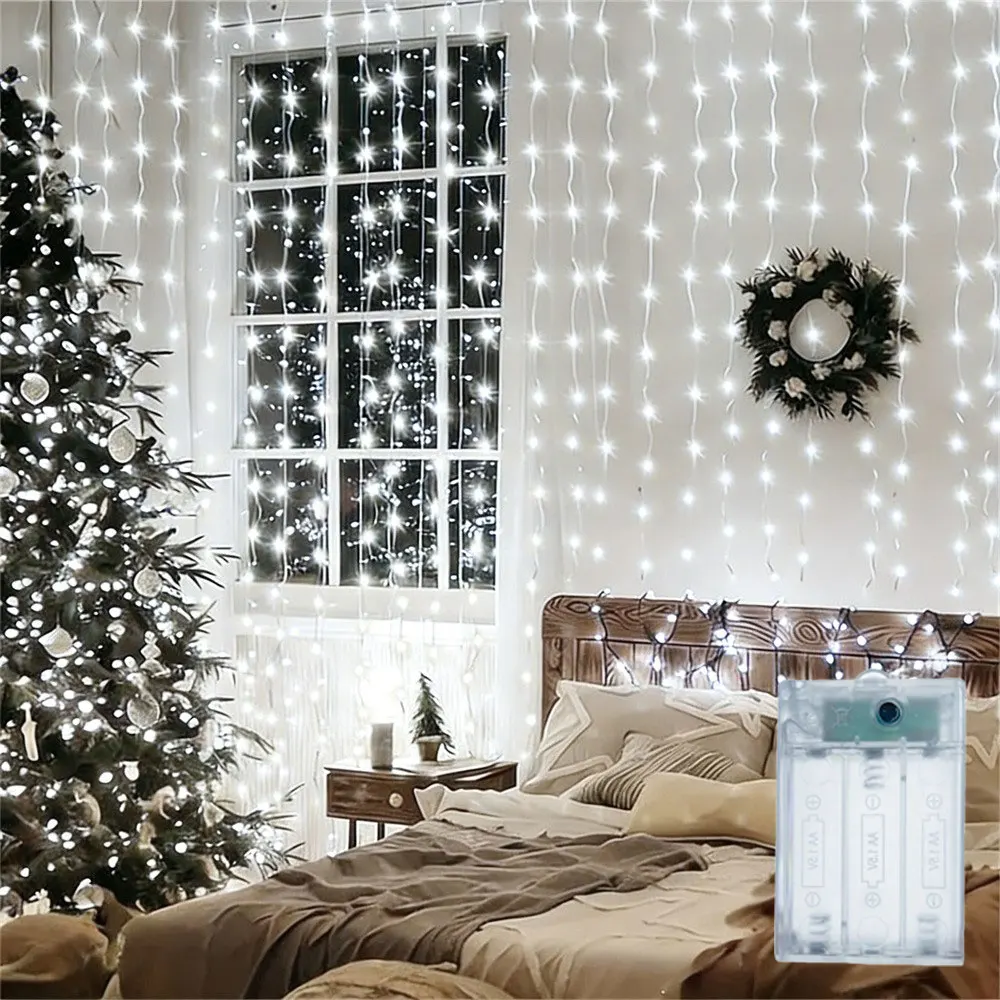 3M-6M Christmas Decoration Holiday Wedding Fairy Tale Flower Ring Light Bedroom Curtain Battery Box 100-600LEDs String Light