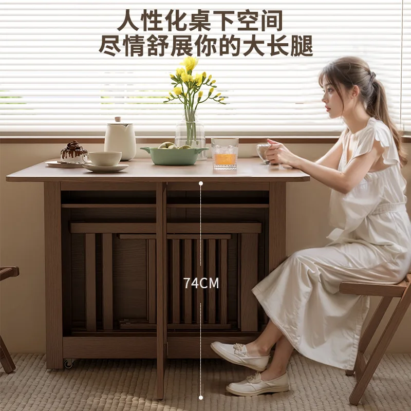 Solid wood folding dining table household small apartment dining table rectangular dining table and chairs foldable folding