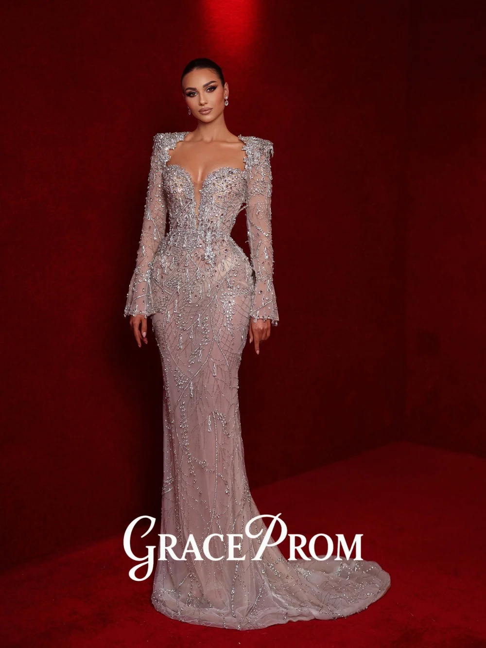 

GraceProm Noble Sweetheart-Neck Evening Dress 2026 Sequin-Overlay Carpet Gown Opulent A-Line Floor-Length Party Gown فساتي