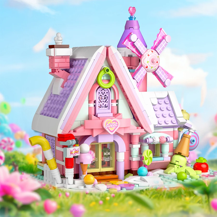 

Creative Fairy Tale Coffee House Candy House Building Blocks Street View Home Decoration Model Puzzle Toys For Kids Girls Gifts