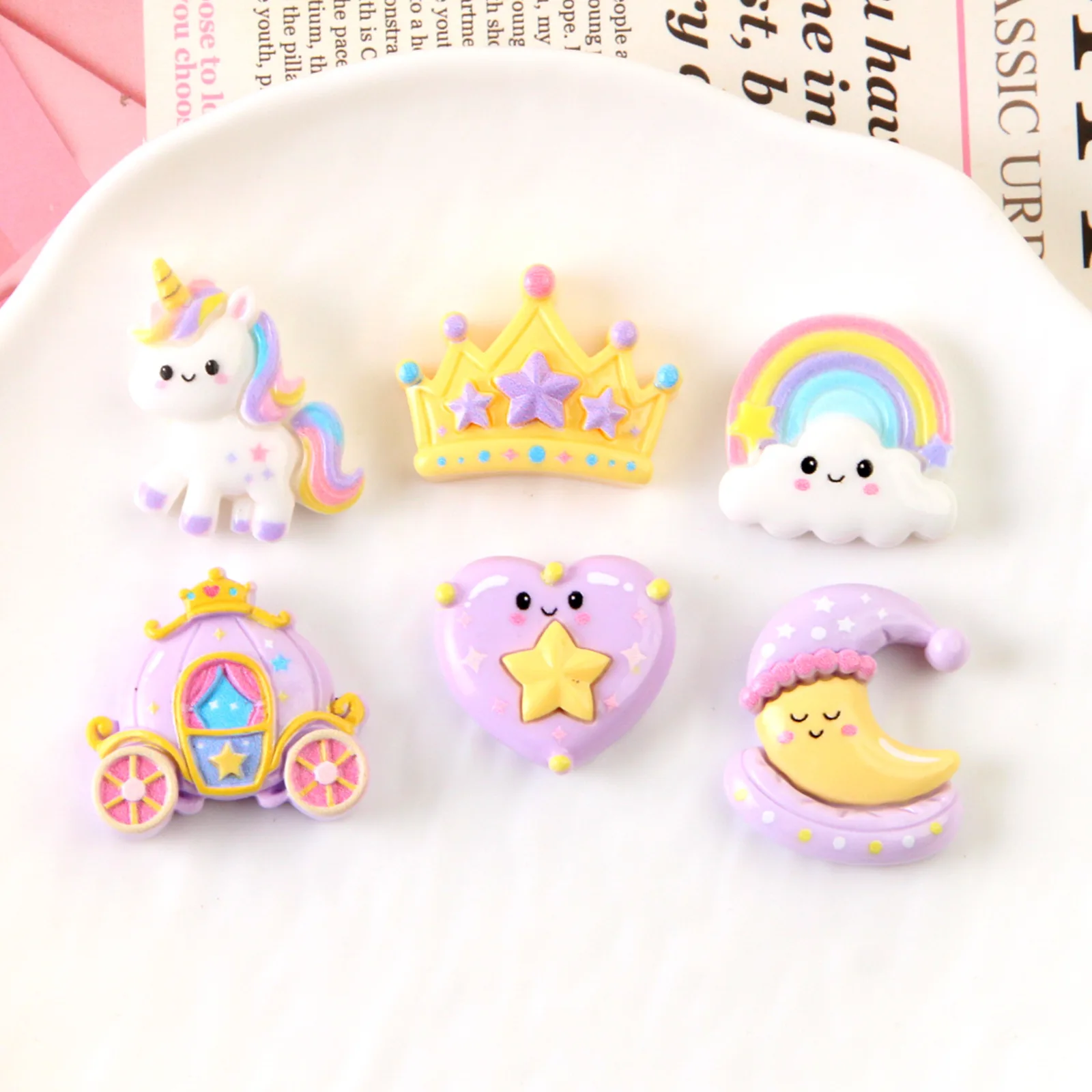 100pcs Kawaii Mini Rainbow White Cloud Horse Car Moon Resin Flatback Cabochon DIY for Hairpin Keychain Earrings Scrapbook