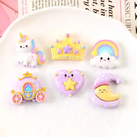 100pcs Kawaii Mini Rainbow White Cloud Horse Car Moon Resin Flatback Cabochon DIY for Hairpin Keychain Earrings Scrapbook