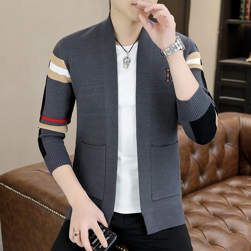 New Knitted Sweater Man Fashion Brand European Style Luxury Men's Classic Plaid Casual Large Long Sleeve Cardigan Sweater