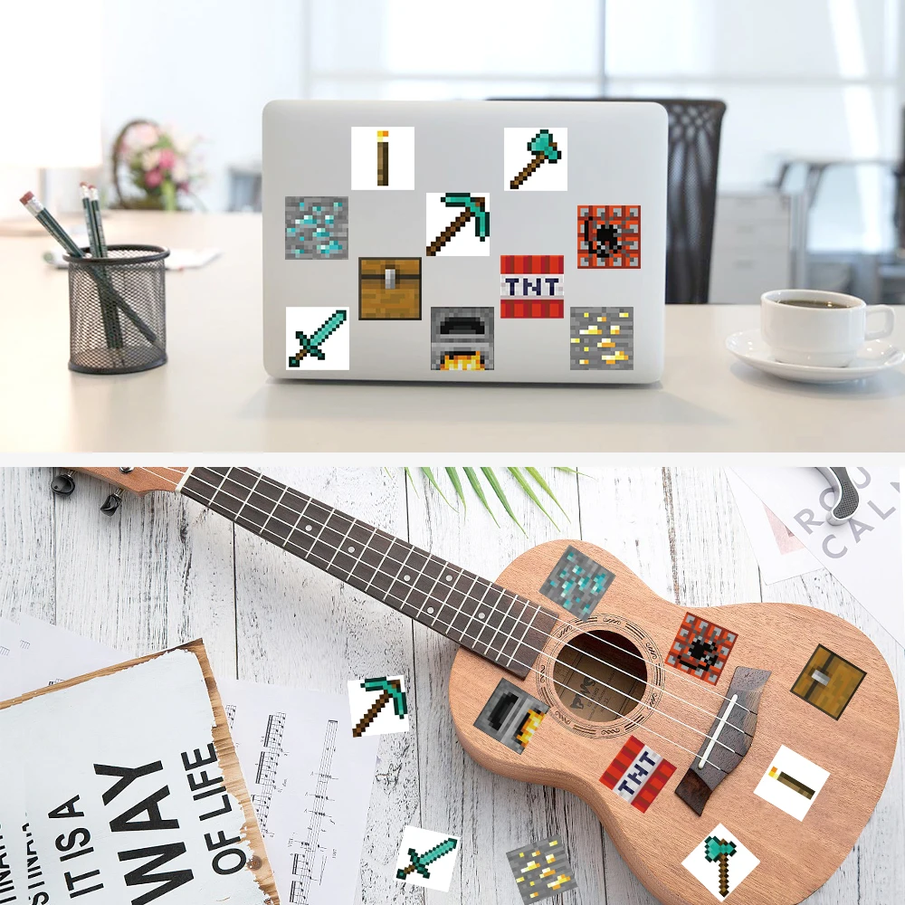 500/1000 قطعة لطيف بكسل لعبة ملصقات لعبة بلدي العالم الشارات للهاتف المحمول حقيبة دفتر سكيت ملصق مضاد للمياه