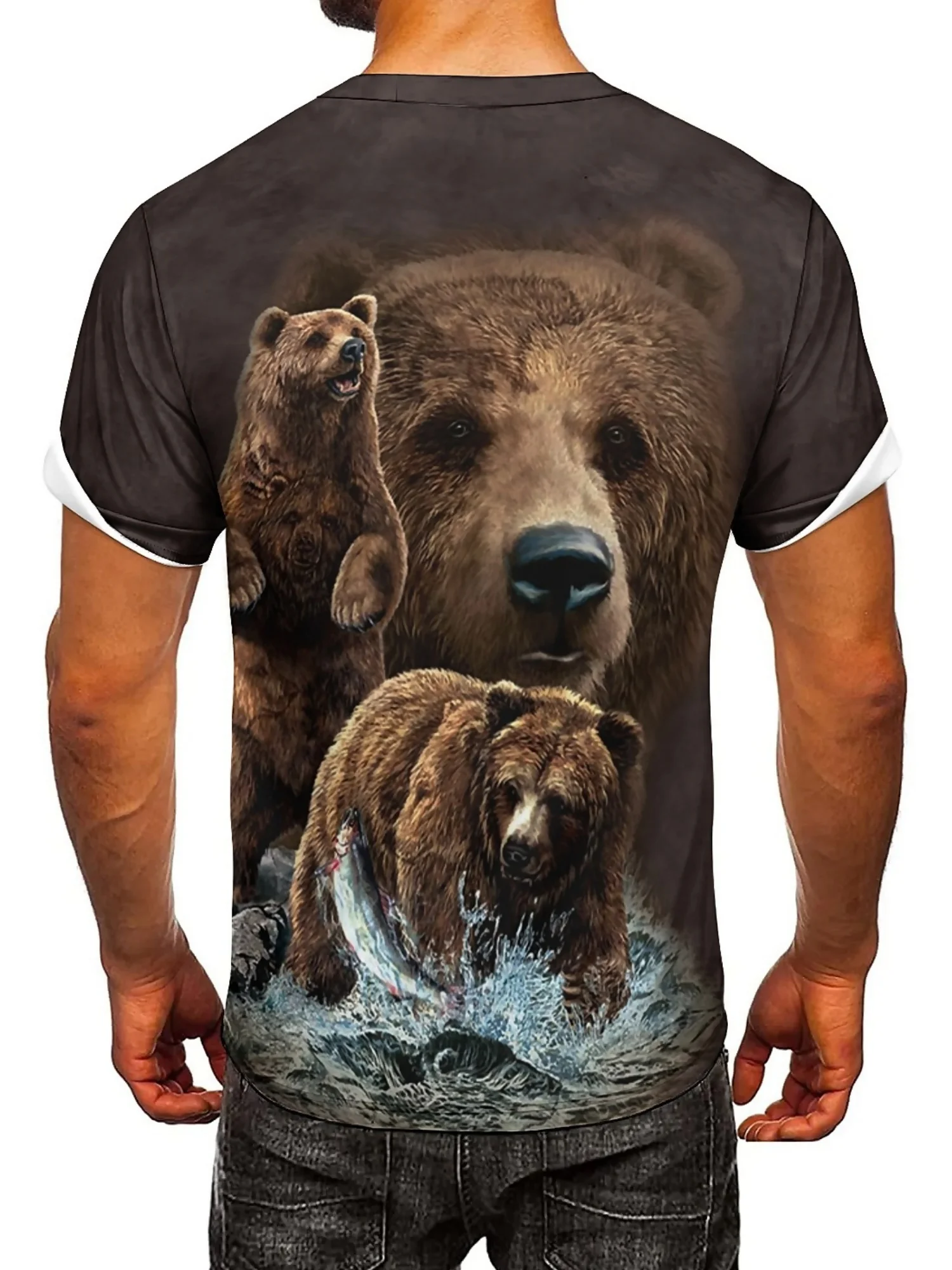 Spring/Summer Men's & Women's 3D Print Bear Graphic T-Shirt - Soft Polyester Fabric, Regular Fit Round Neck Short Sleeve Tee