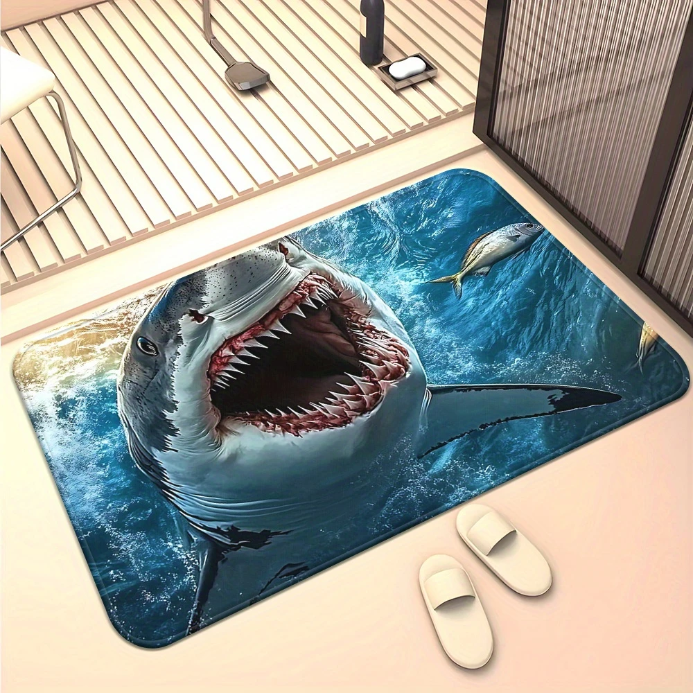 VIKAMA 3D Great White Shark Doormat Non-Slip Soft Bathroom Floor Mat Entrance Carpet Home Decor