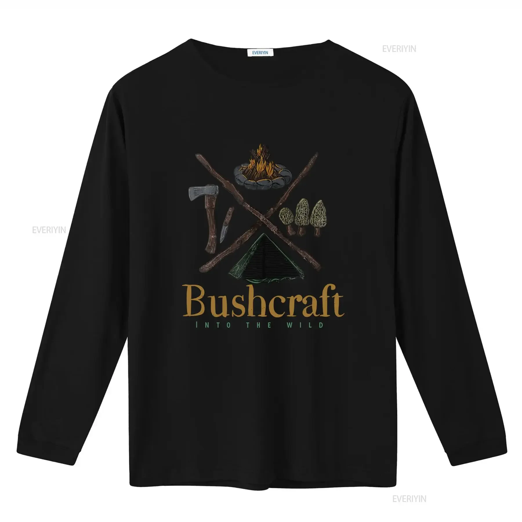 Vintage Bushcraft Into The Wild Campfire Axe Camping Print Casual T Shirt vintage Washed Stylish Slightly Soft streetwear - view 3