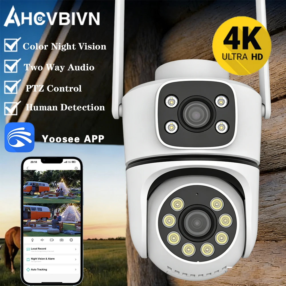 

﻿ 8MP HD IP-камера с двумя объективами, 5G Wi-Fi, PTZ, уличная, водонепроницаемая, 4K, для домашней безопасности, с цветным ночным видением, камера видеонаблюдения