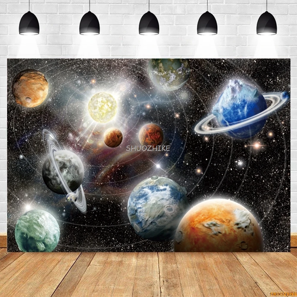 Outer Space Backdrop Universe Space Cosmic Galaxy Earth Starry Sky Baby Birthday Party Kid Portrait Photography Background Decor