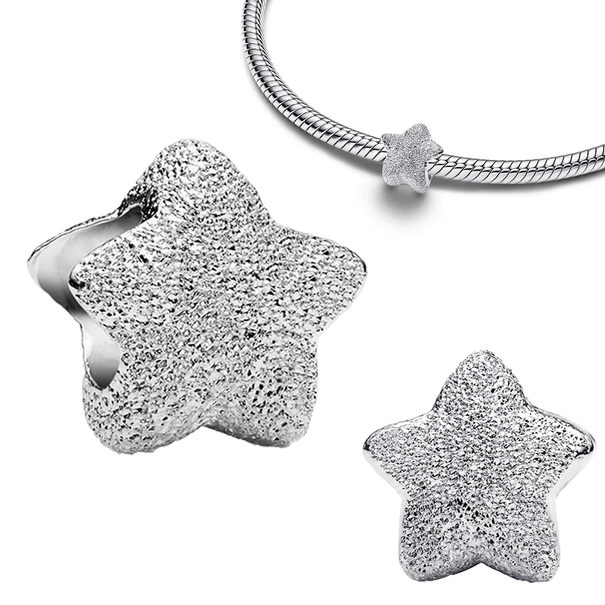 الرجعية 925 فضة الذهبي معدن لامعة الخرز الصغيرة سحر نجمة القمر الشمس شل شكل معلقة أساور يدوية قلادة أجزاء