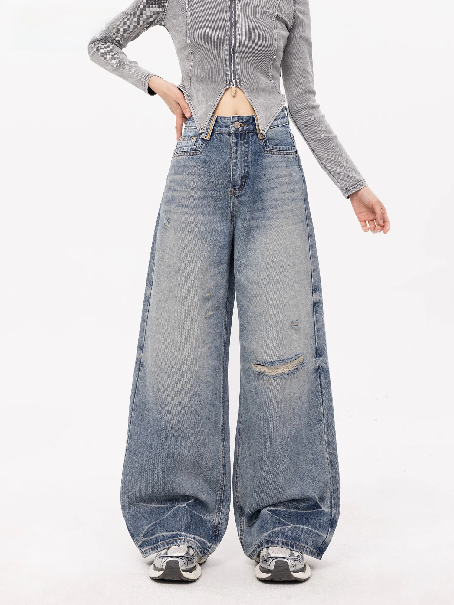 

Women's Wide Leg Jeans High Waist Straight Leg Loose Fit Summer New Style Washed out Thunder Pattern Casual Blue Denim