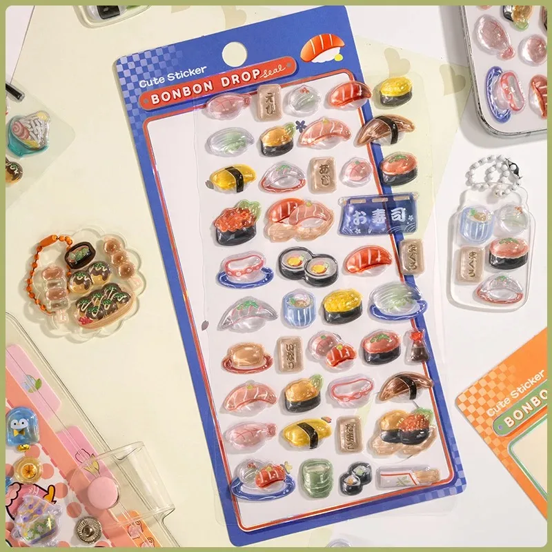 1pc/4pcs Japanese Style Kawaii Food Drop 3D Relief Stickers Scrapbooking DIY Journaling Stationery Diary Decor Cute Stickers