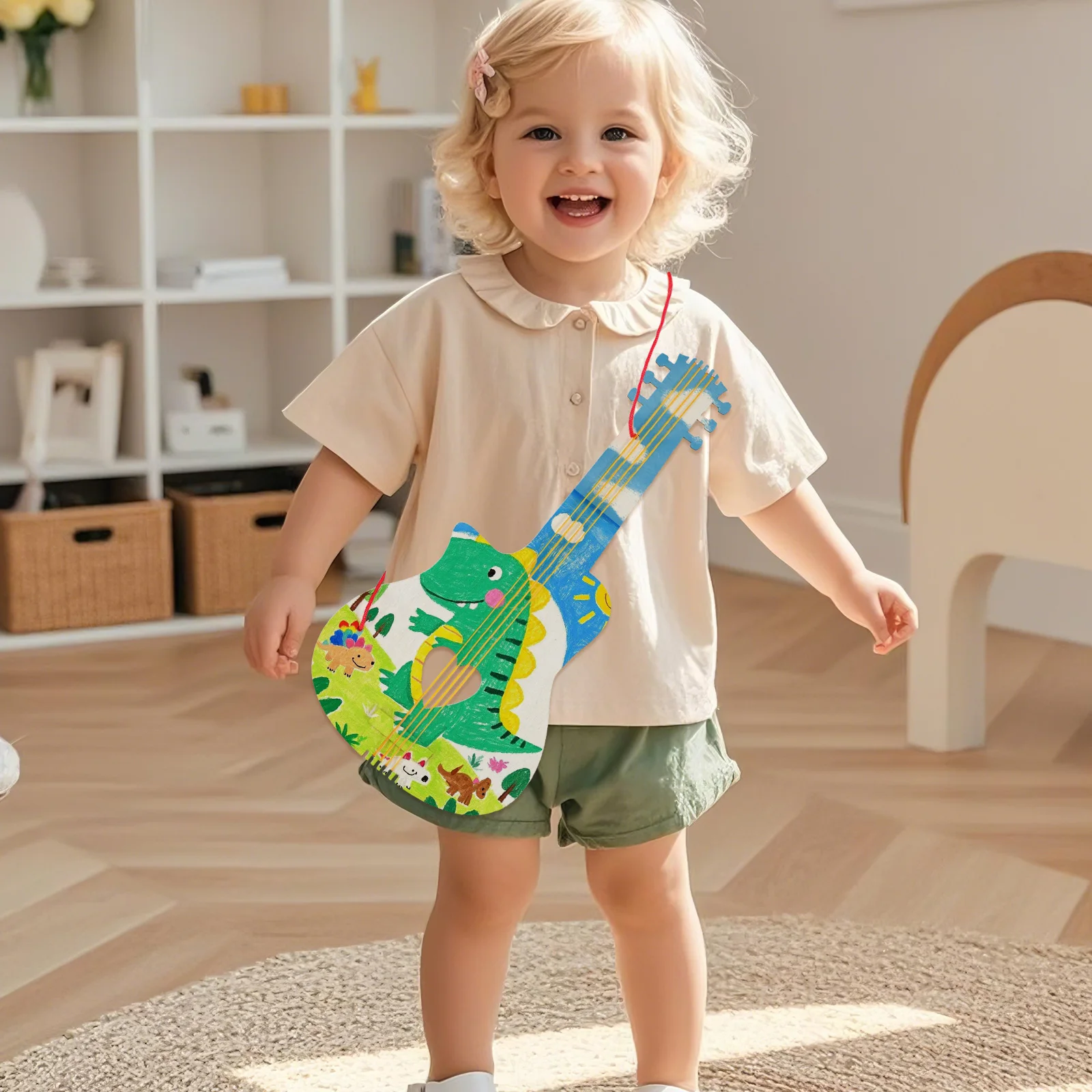 

2pcs Wooden Guitar Unfinished Diy Kids Painting Craft For Children Wood Guitar Plaything Decor Musical Instrument Kids