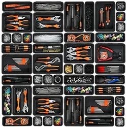 32PCS Desk Drawer Organizers 3 Size Plastic Interlocking Shallow Tool Organizer Tray Dividers Separators Storage Bins Container