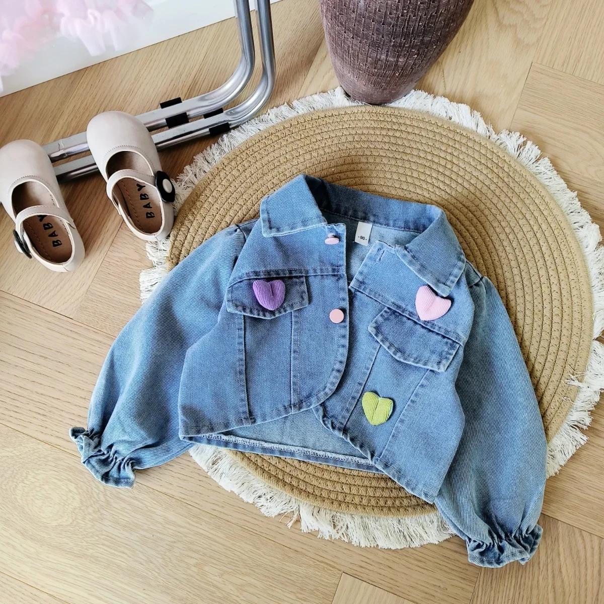 Spring Autumn Girls\' dresses Set: Infant Toddler Mesh Butterfly Bow Dress + Denim Lapel Jacket 2-Piece Ensemble