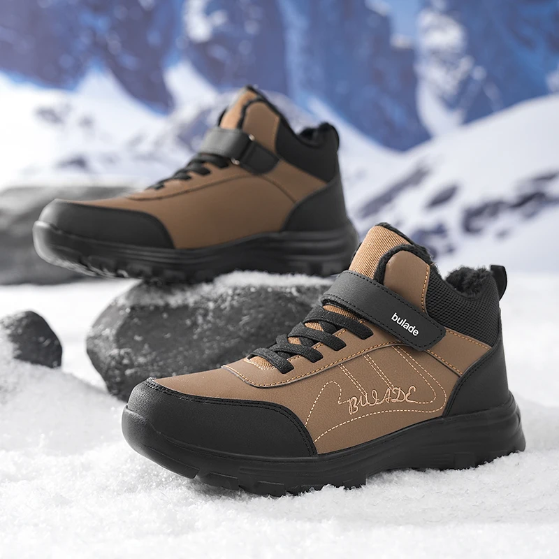 

Outdoor Winter Snow Boots Men Shoes Anti-slip Plush Soft Comfortable High-top Boots Men Keep Warm Flat Durable Hiking Shoes Men