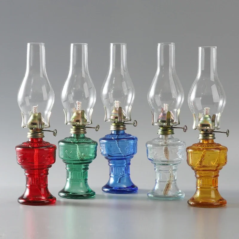 Lámpara de aceite rústica, linterna de cristal Vintage, lámpara de queroseno, lámparas de aceite de cámara para uso interior, decoración del hogar, iluminación, linterna de aceite